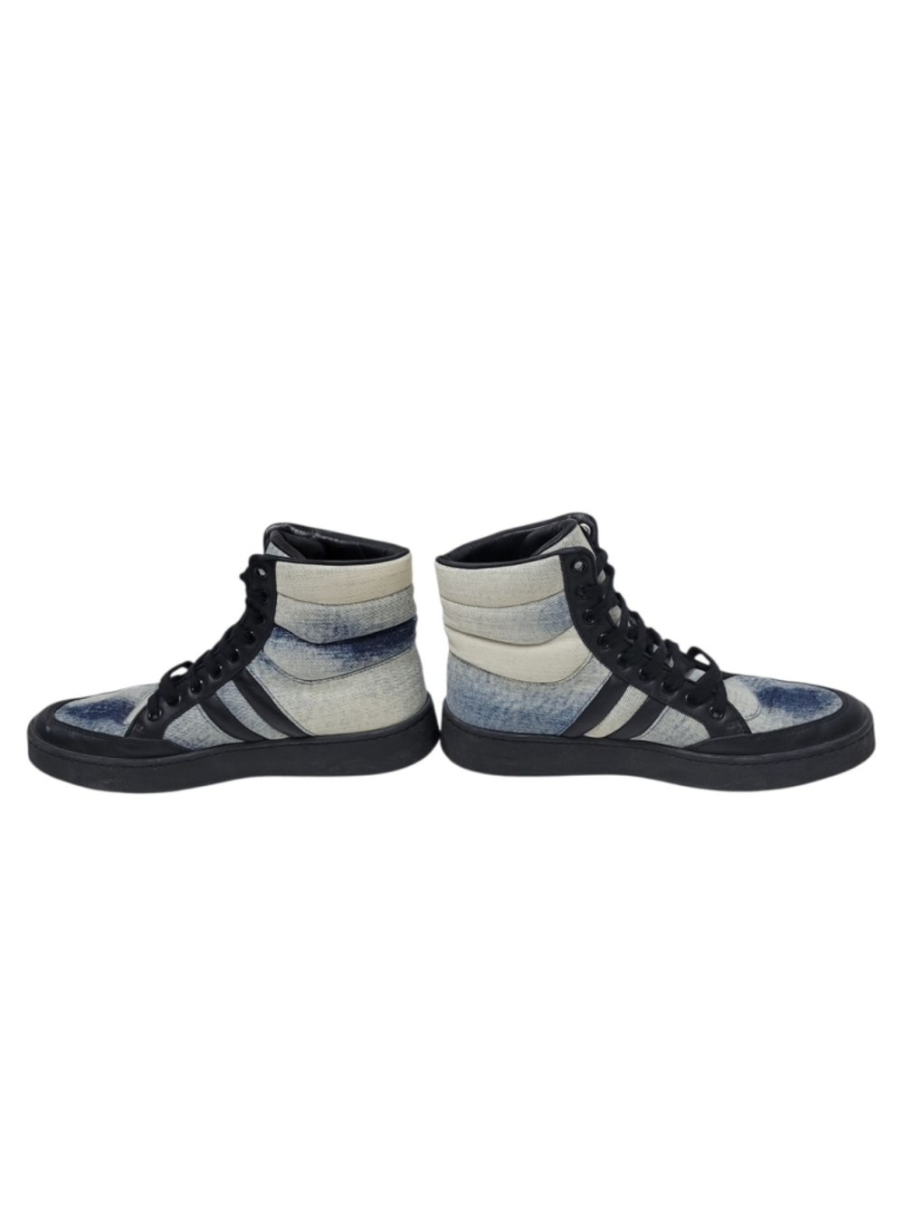 Gucci High Top Denim Sneakers EU38 US 7.5 Blue Faded Distressed Retro Casual